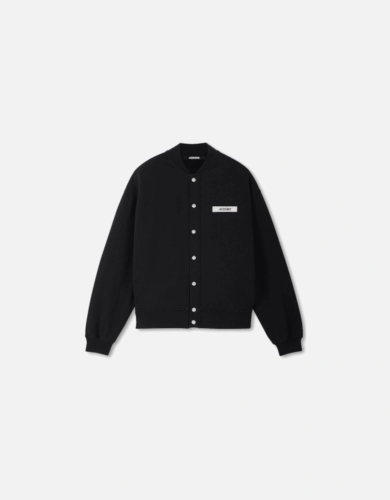 gros grain patch logo cardigan Black