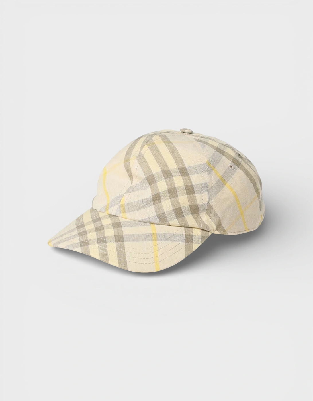 Linen Check Baseball Cap Beige Yellow, 4 of 3