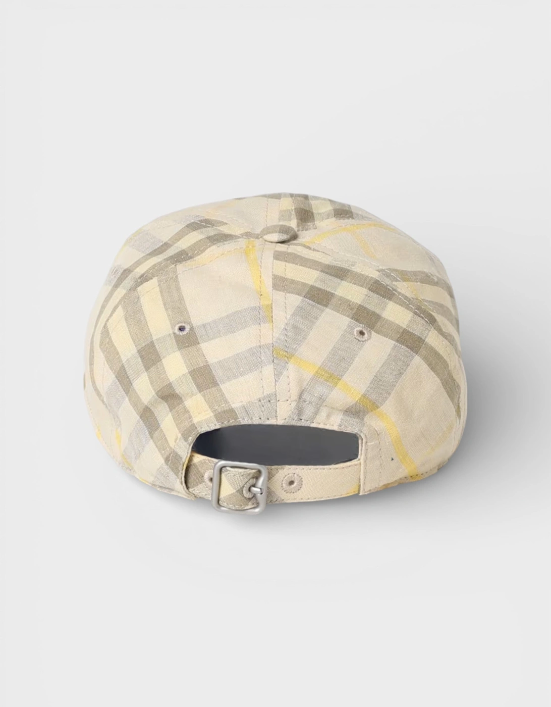 Linen Check Baseball Cap Beige Yellow