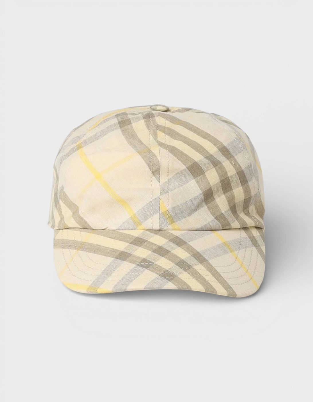 Linen Check Baseball Cap Beige Yellow