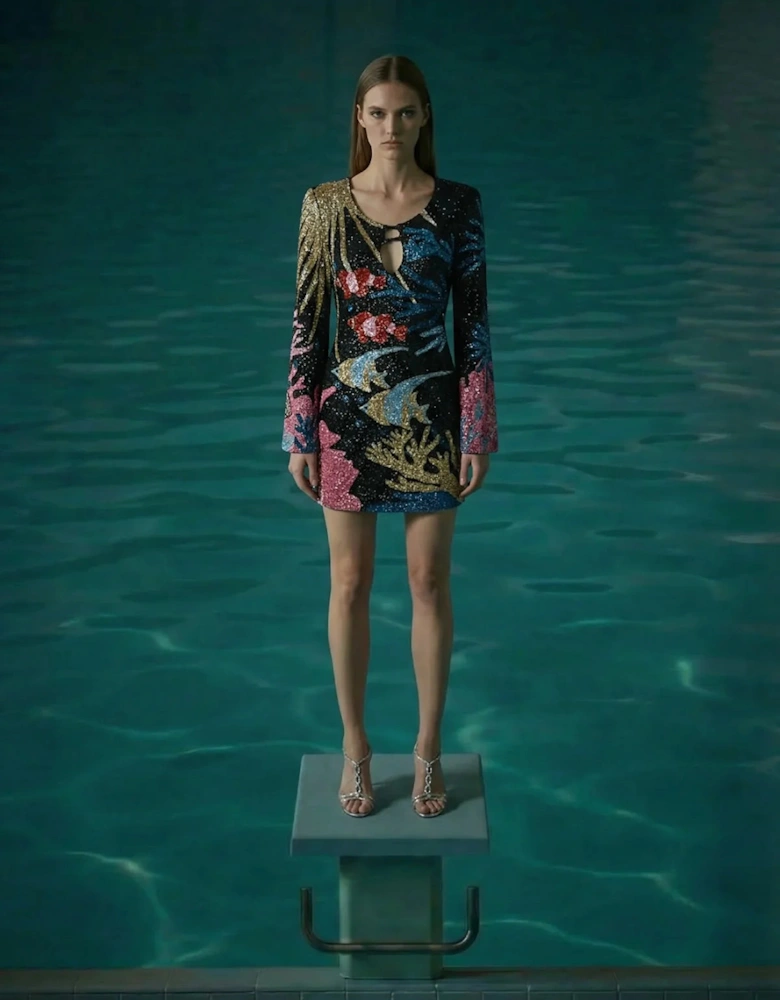 Palazzo Beaded Black Mini Dress