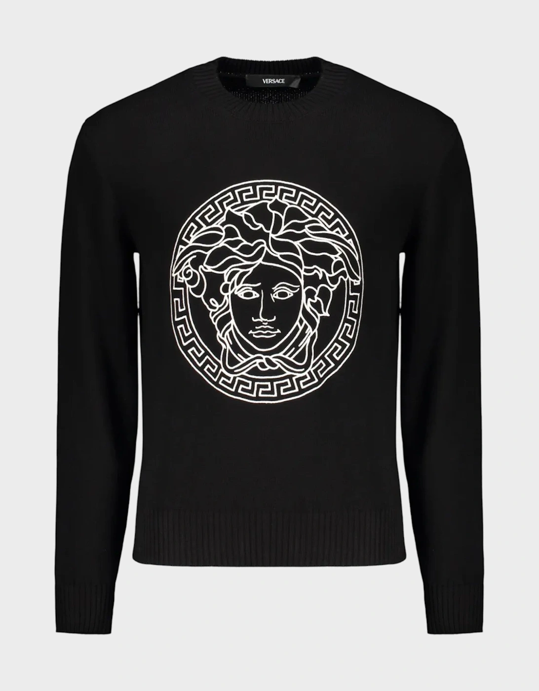 Sweater Medusa Embroidery Crew Neck Pullover Black, 6 of 5