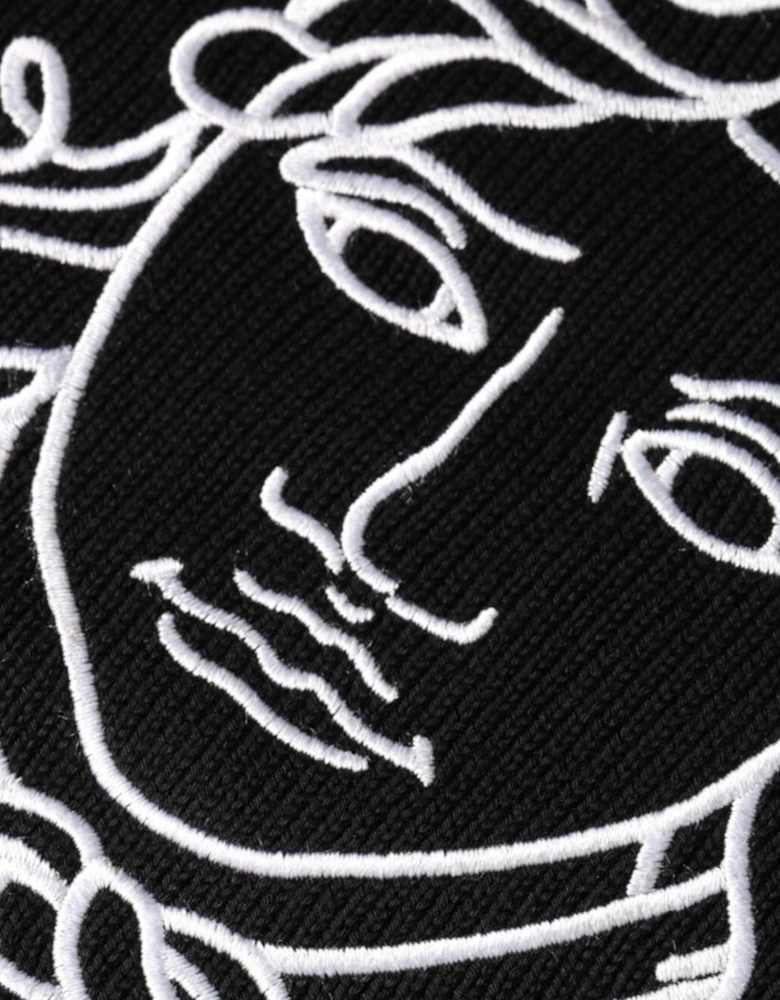 Sweater Medusa Embroidery Crew Neck Pullover Black