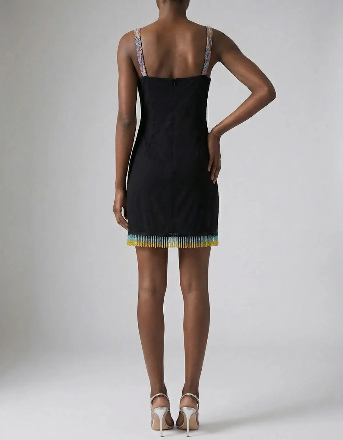 Tasseled Crescent Shell Mini Dress - Black