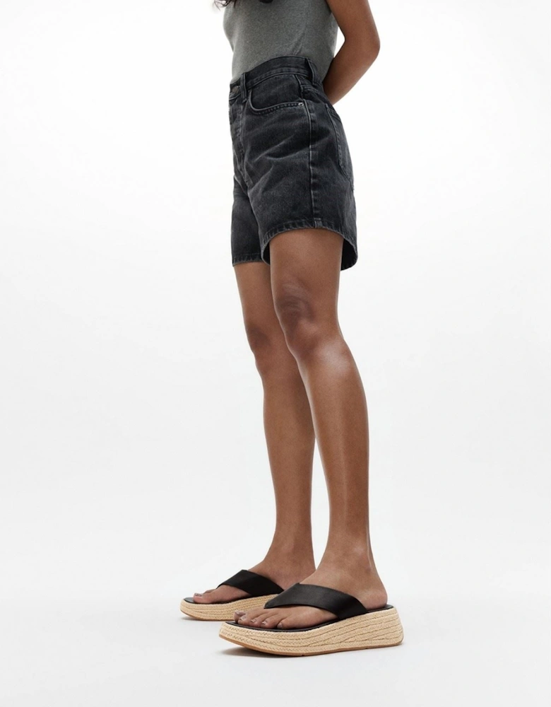 F-Mode Toe Post Leather Men's Black Clogs