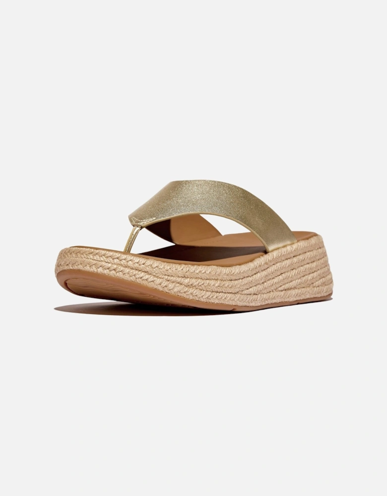 F-Mode Toe Post Leather Women's Platino Slides