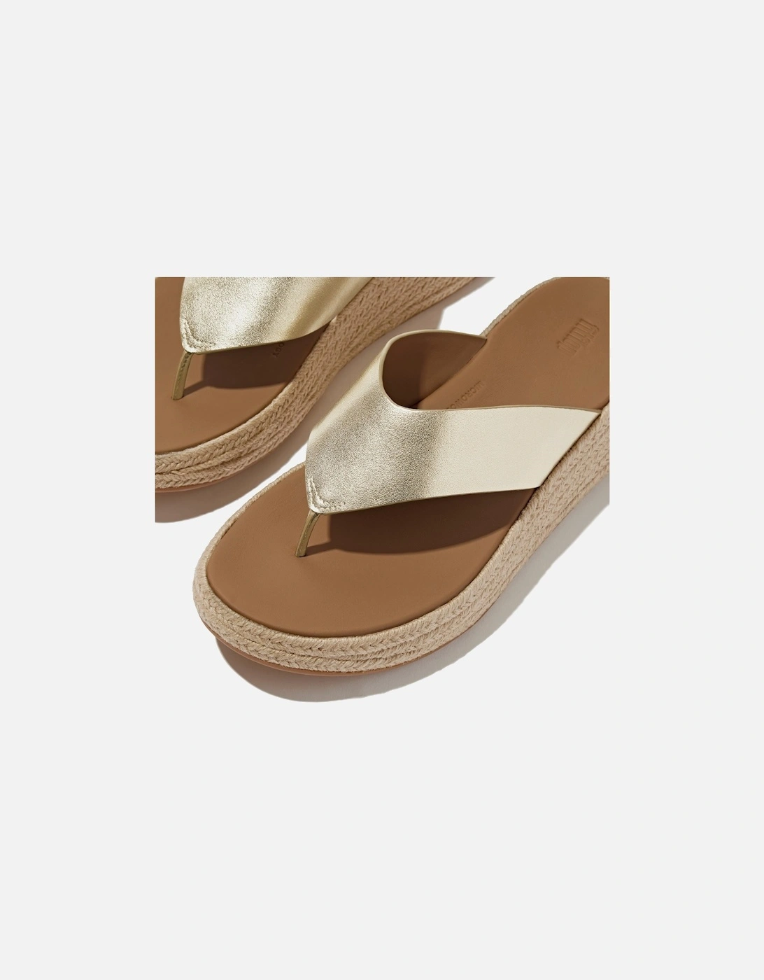 F-Mode Toe Post Espadrille Leather Women's Platino Sandals