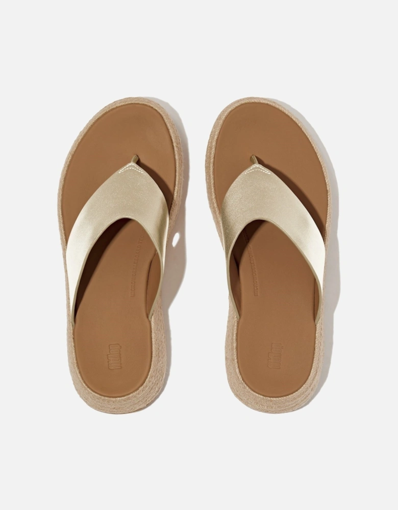 F-Mode Toe Post Espadrille Leather Women's Platino Sandals