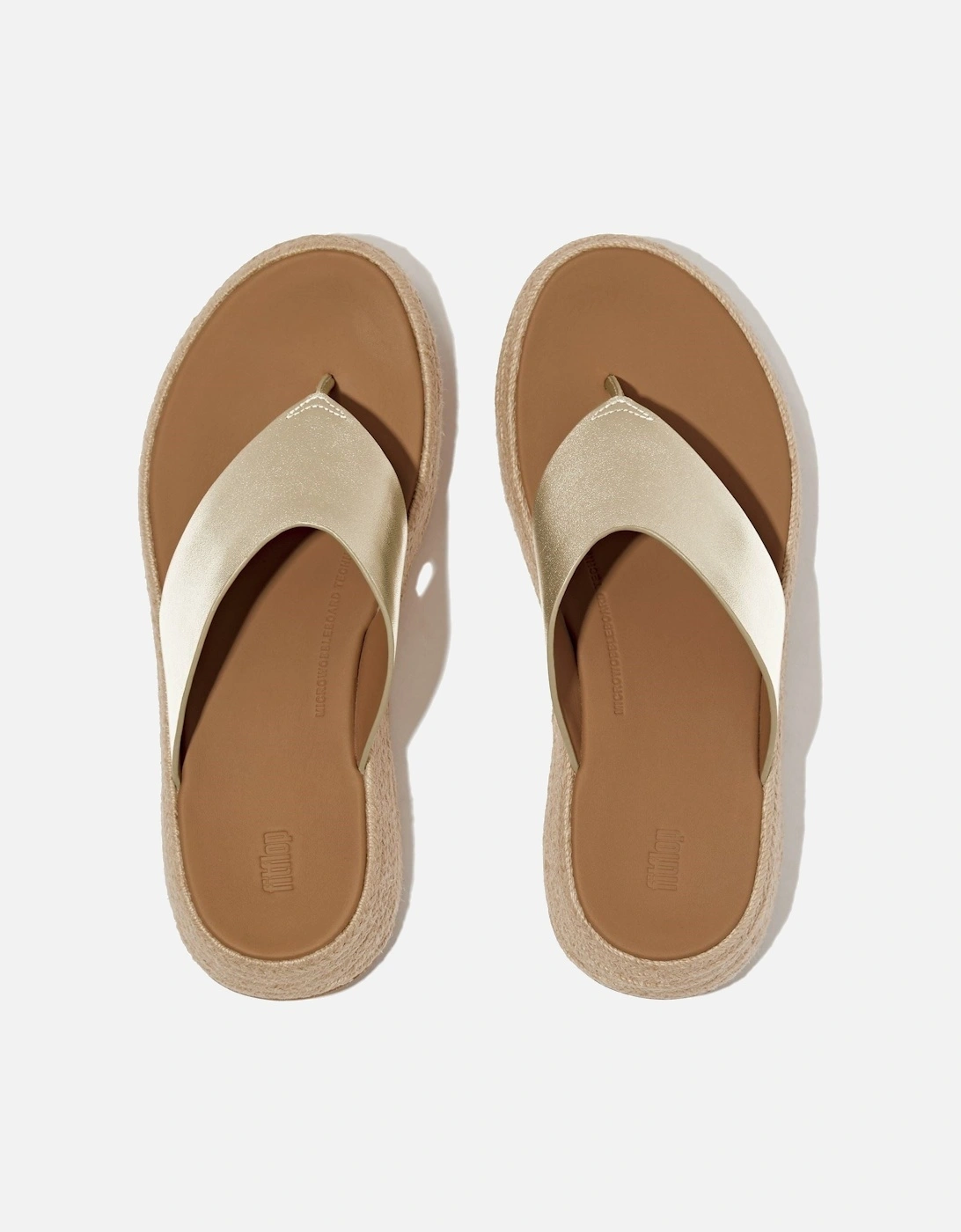 F-Mode Toe Post Espadrille Leather Women's Platino Sandals