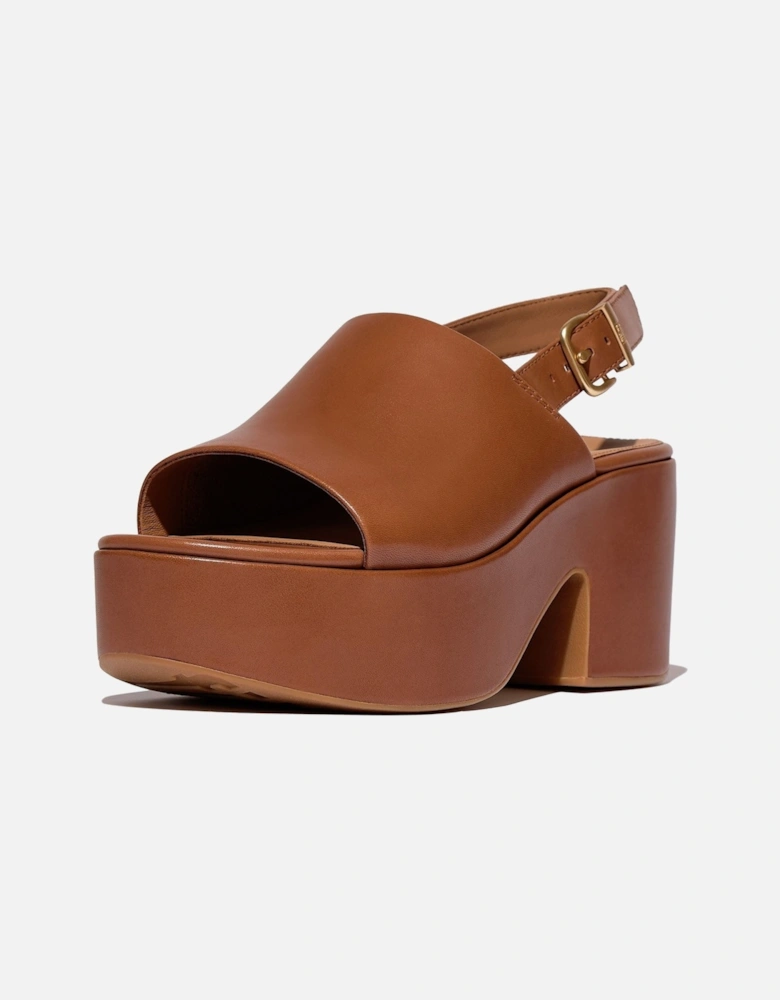 Platfforms Heeled Backstrap Leather Women's Deep Tan Flip Flops