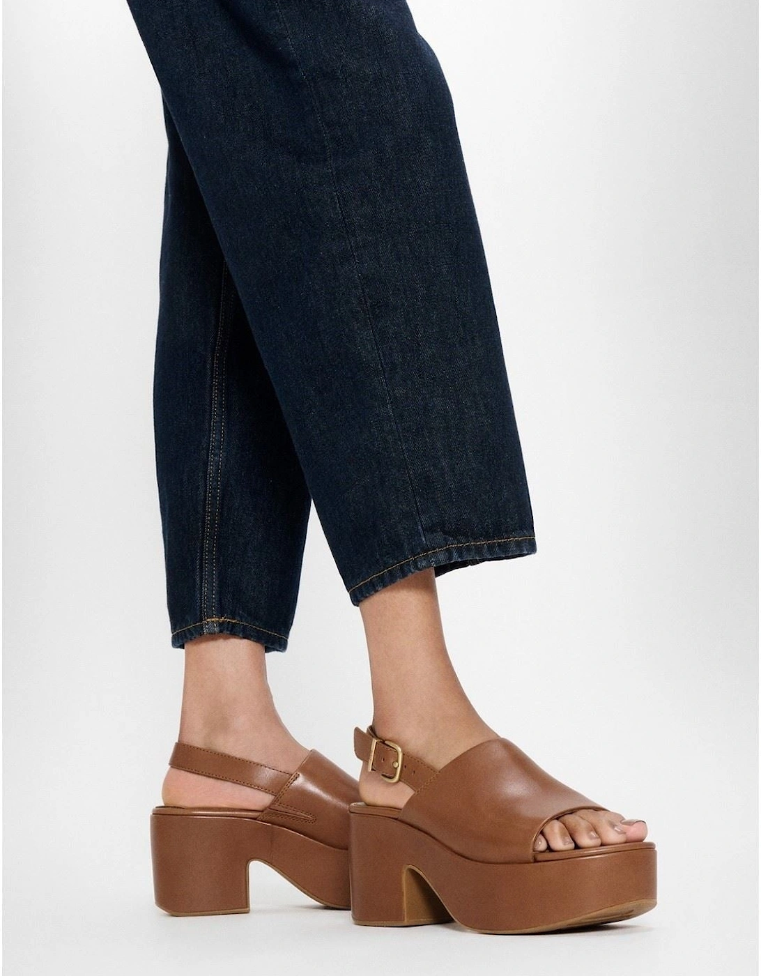 Platfforms Heeled Backstrap Leather Women's Deep Tan Sandals