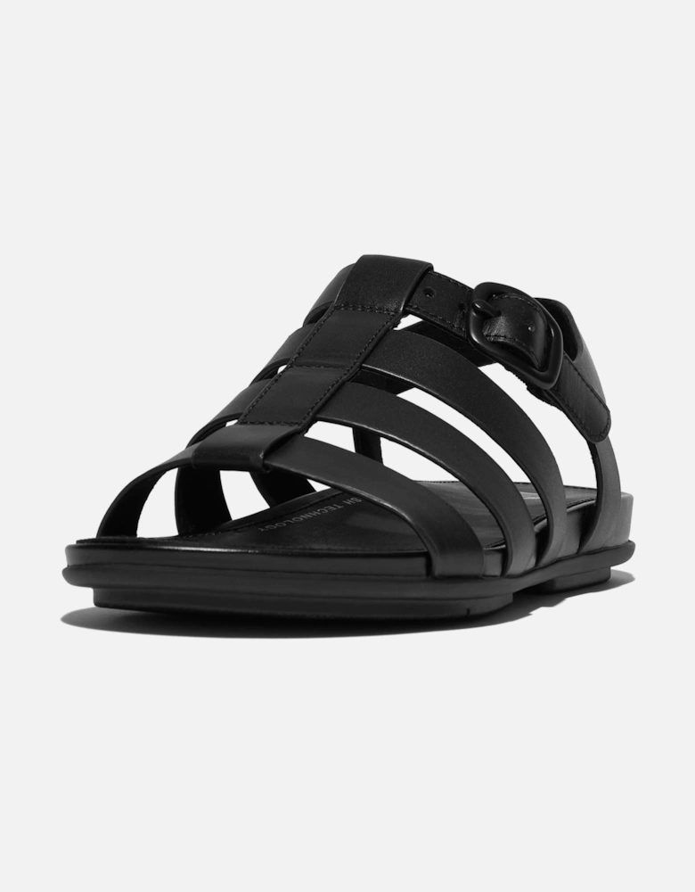 Gracie Fisherman Leather Women's All Black Sandals