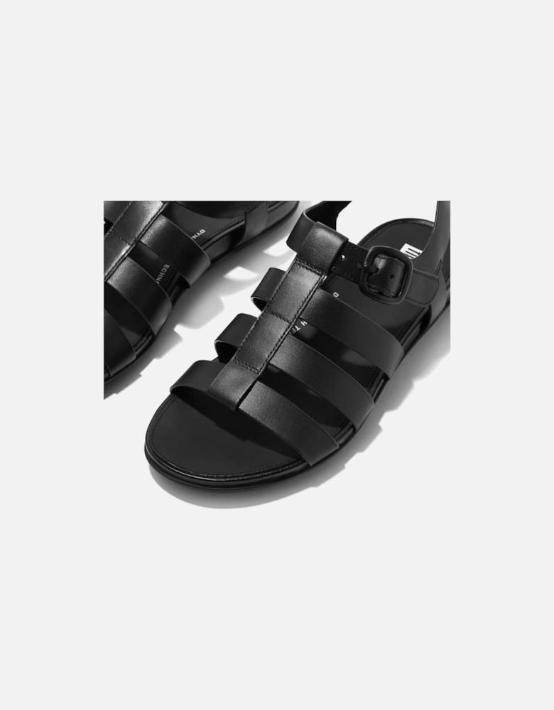 Gracie Fisherman Leather Women's All Black Sandals