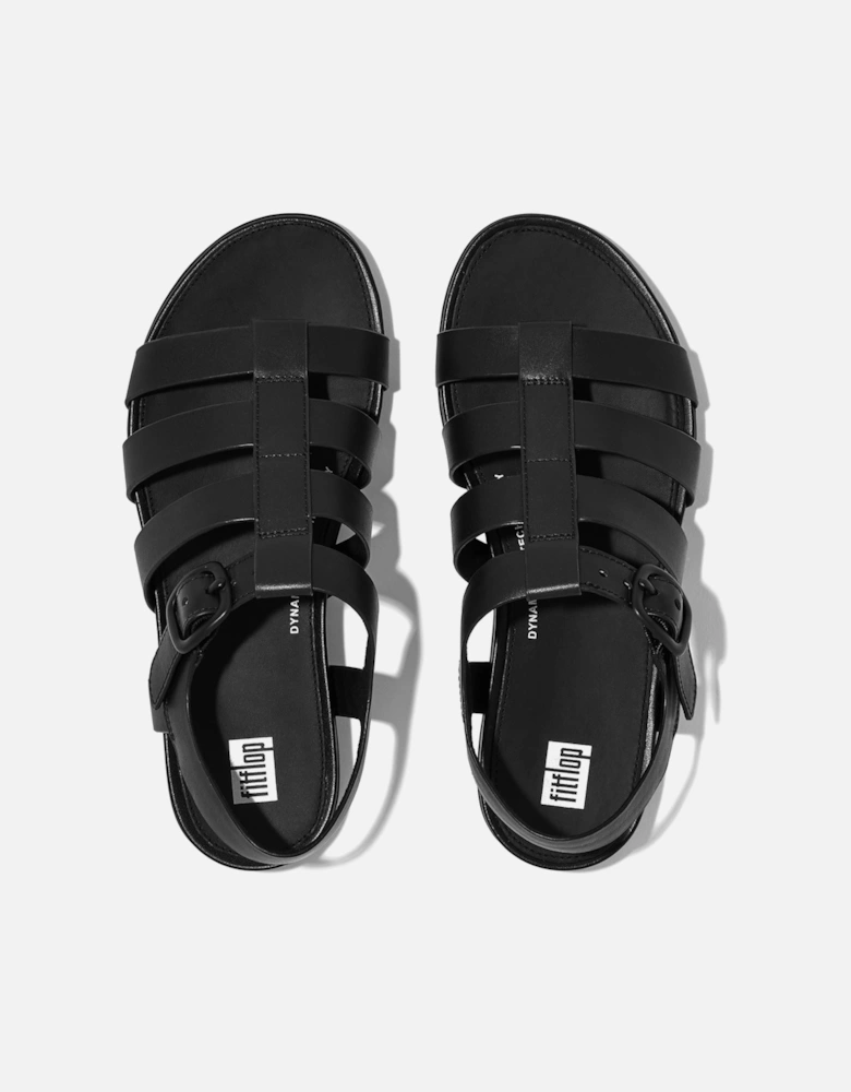 Gracie Fisherman Leather Women's All Black Sandals