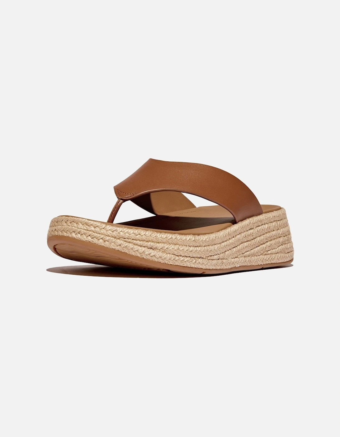 F-Mode Toe Post Leather Women's Deep Tan Slides, 8 of 7