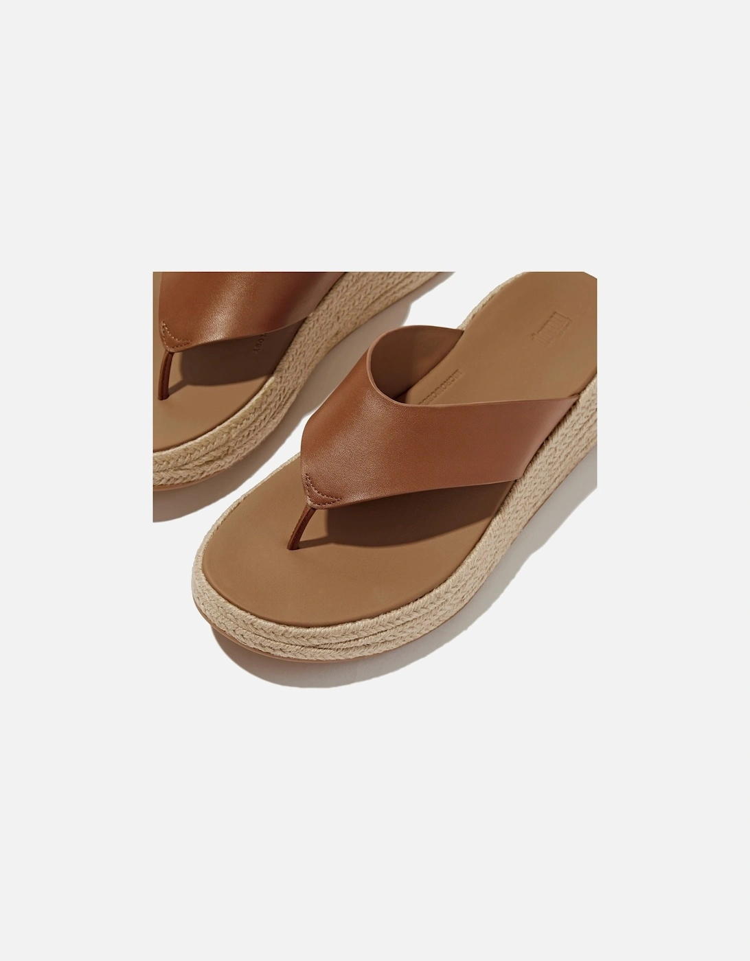 F-Mode Toe Post Espadrille Leather Women's Deep Tan Sandals