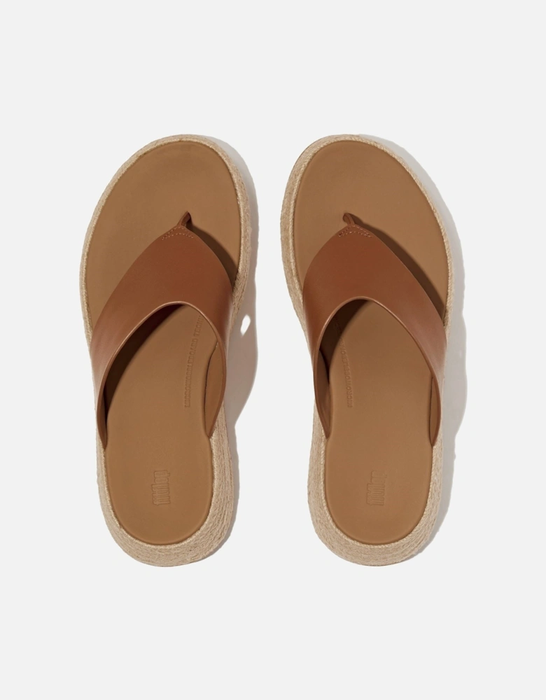 F-Mode Toe Post Espadrille Leather Women's Deep Tan Sandals