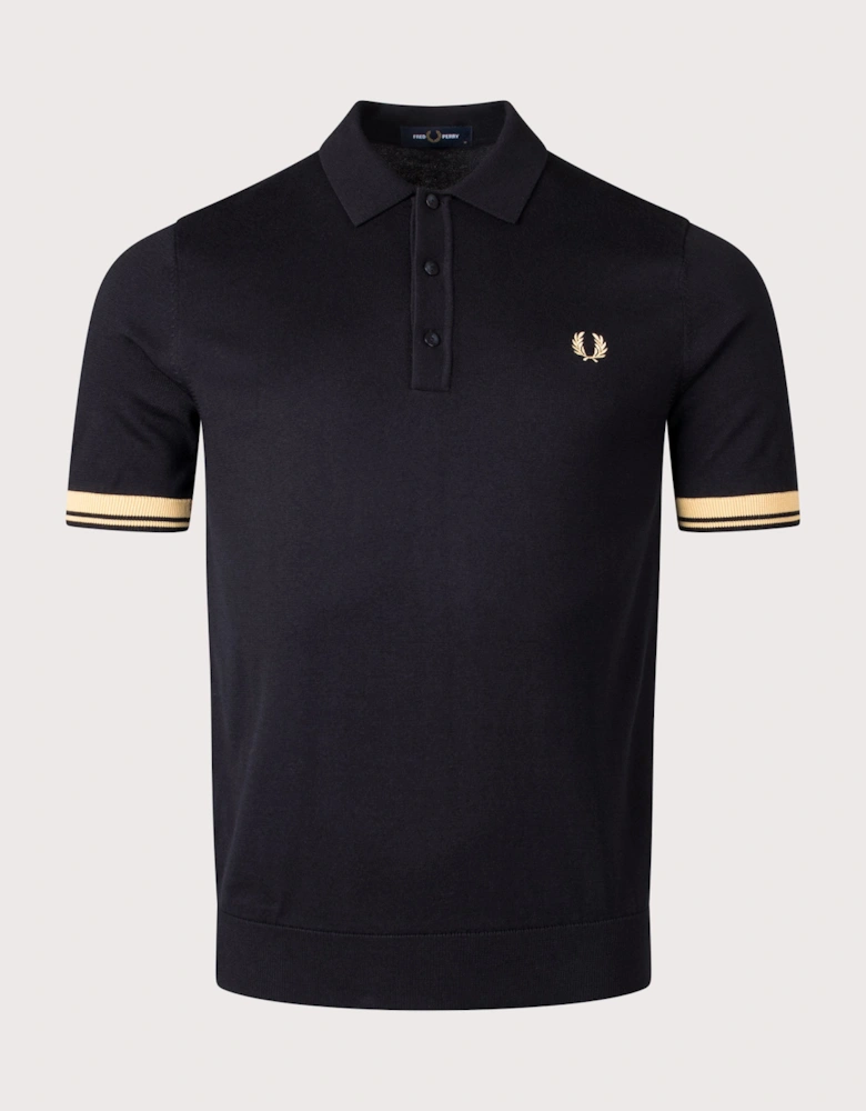 Contrast Cuff Knitted Polo Shirt