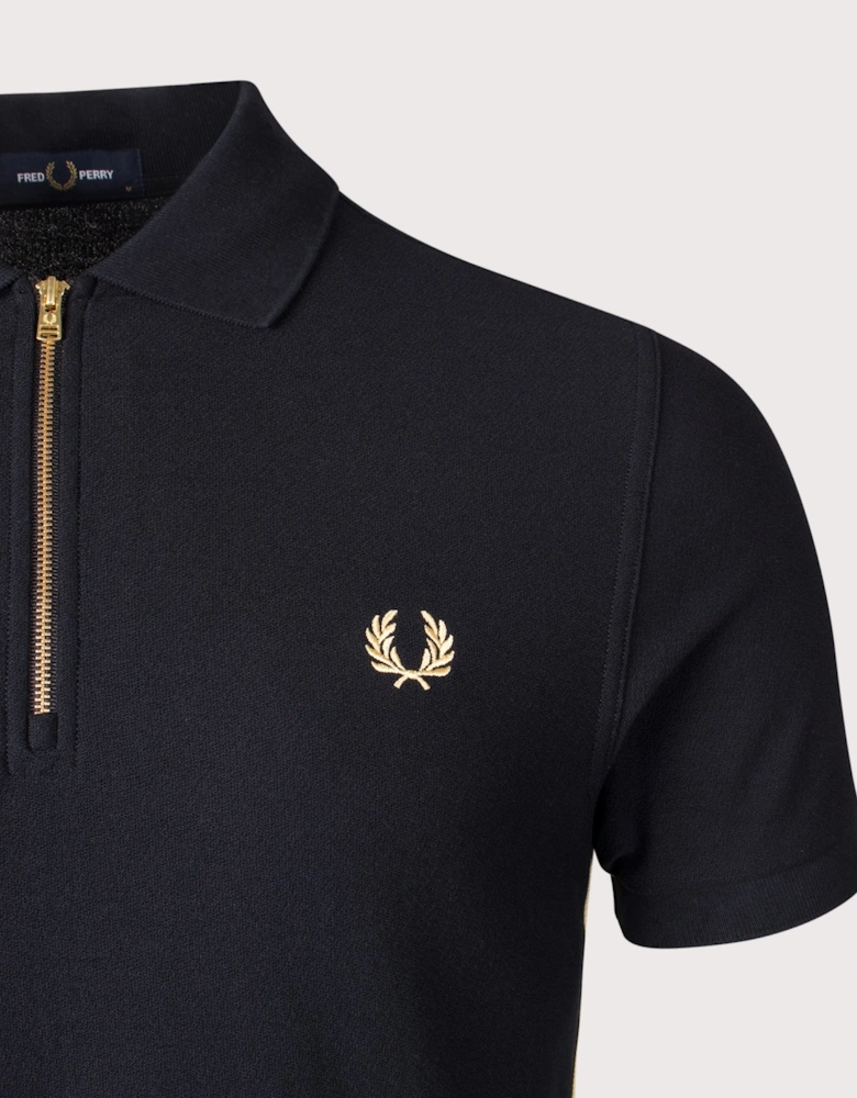 Stripe Tape Zip Neck Polo Shirt