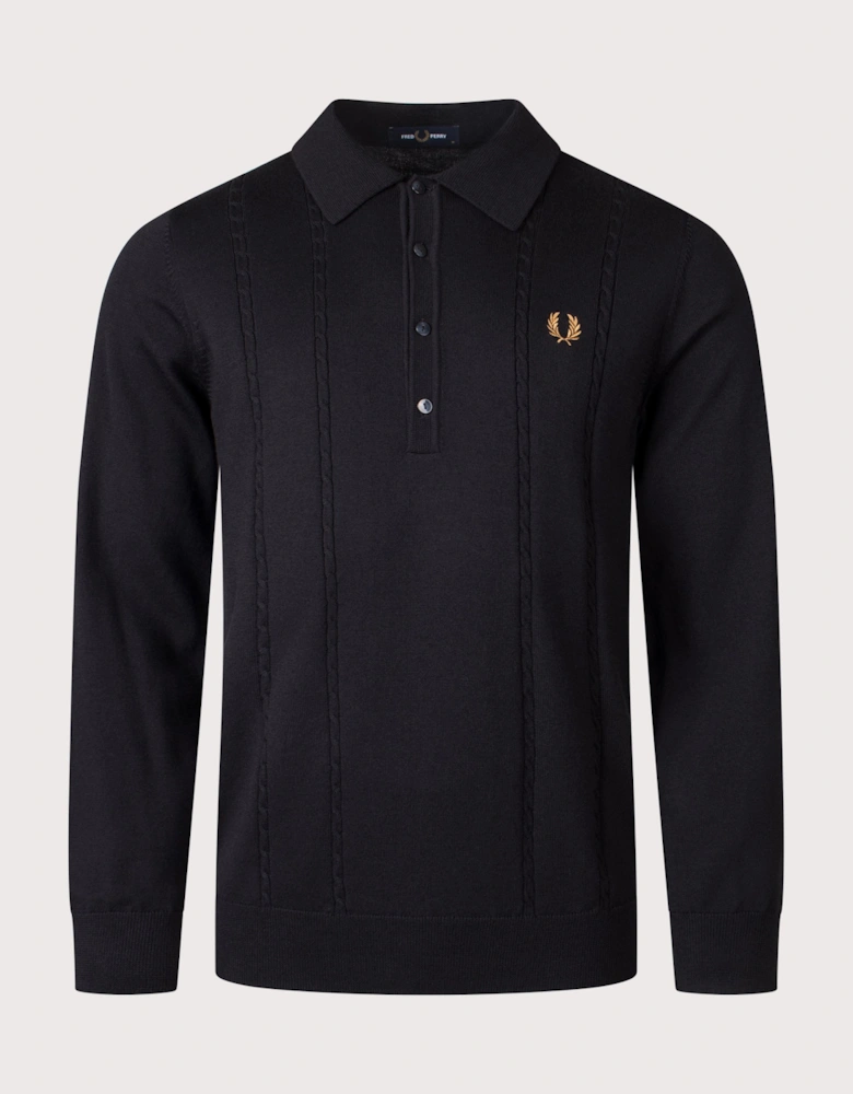 Long Sleeve Cable Knitted Polo Shirt