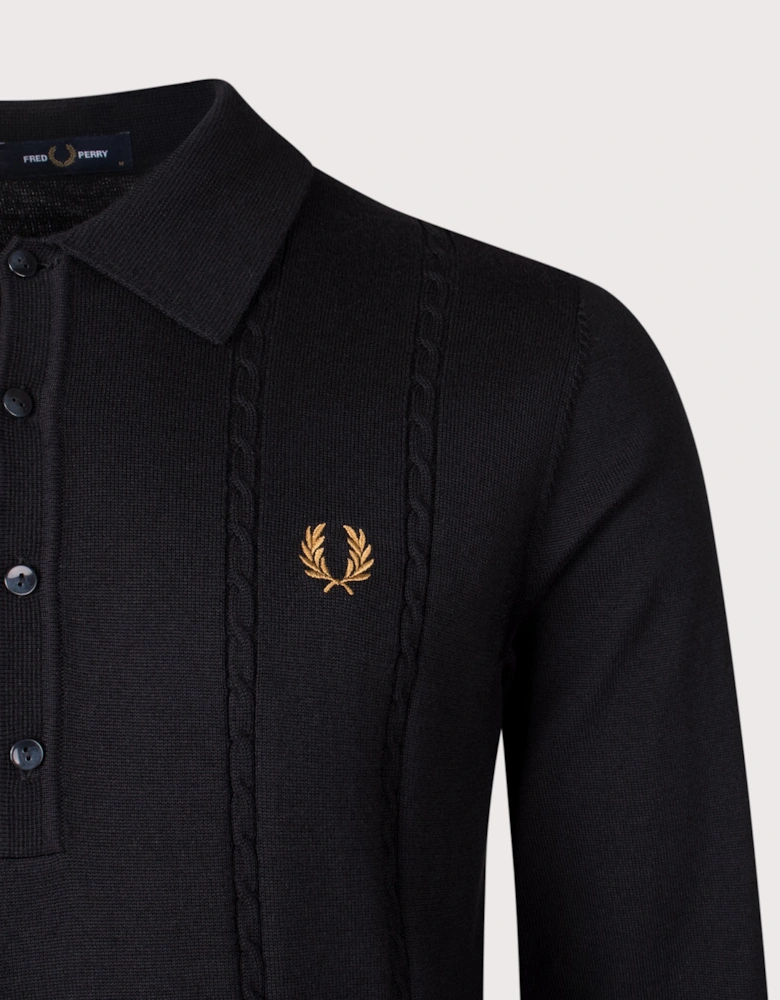 Long Sleeve Cable Knitted Polo Shirt