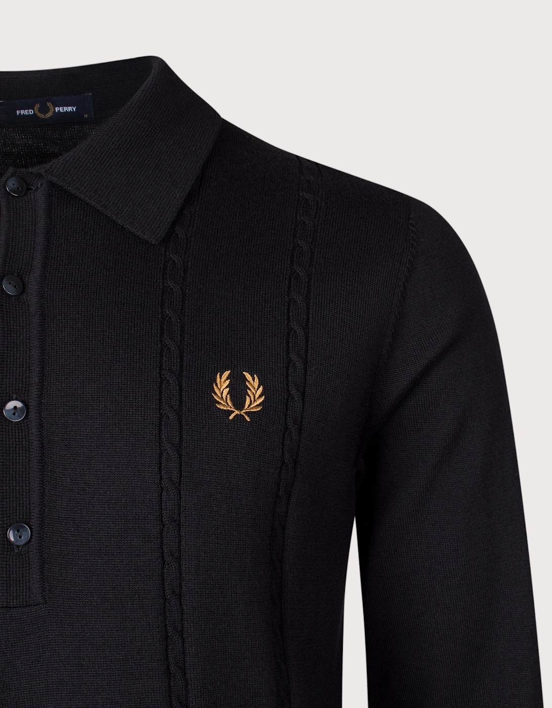 Long Sleeve Cable Knitted Polo Shirt