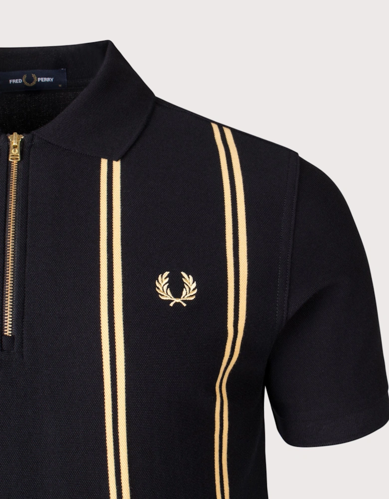 Vertical Stripe Zip Neck Polo Shirt