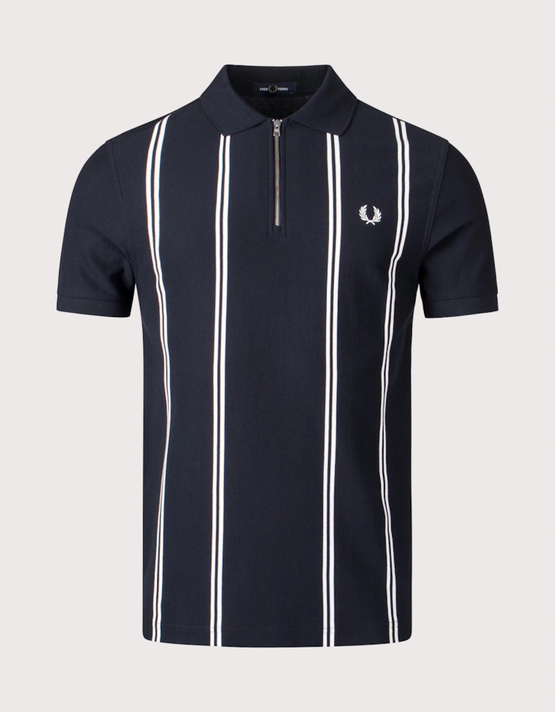 Vertical Stripe Zip Neck Polo Shirt