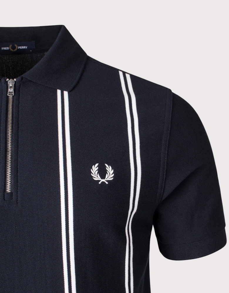 Vertical Stripe Zip Neck Polo Shirt