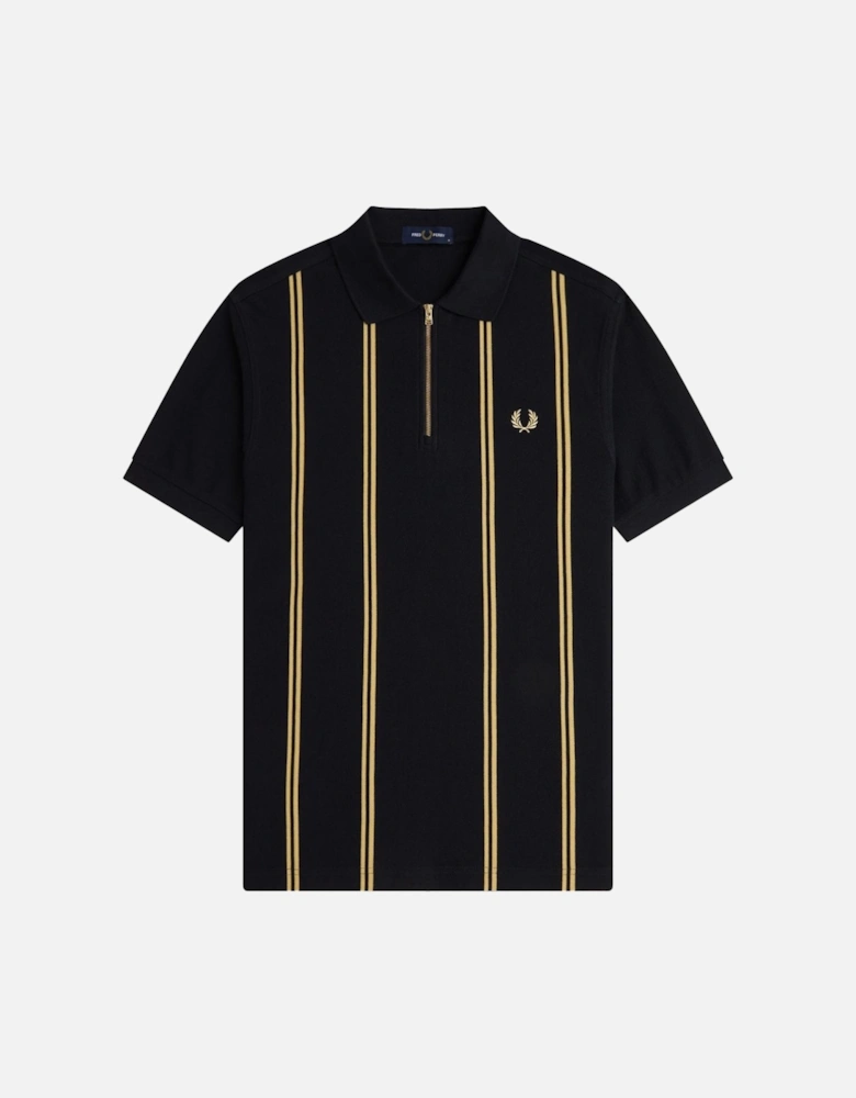 Vertical Stripe Half Zip Polo Shirt Black/Champagne