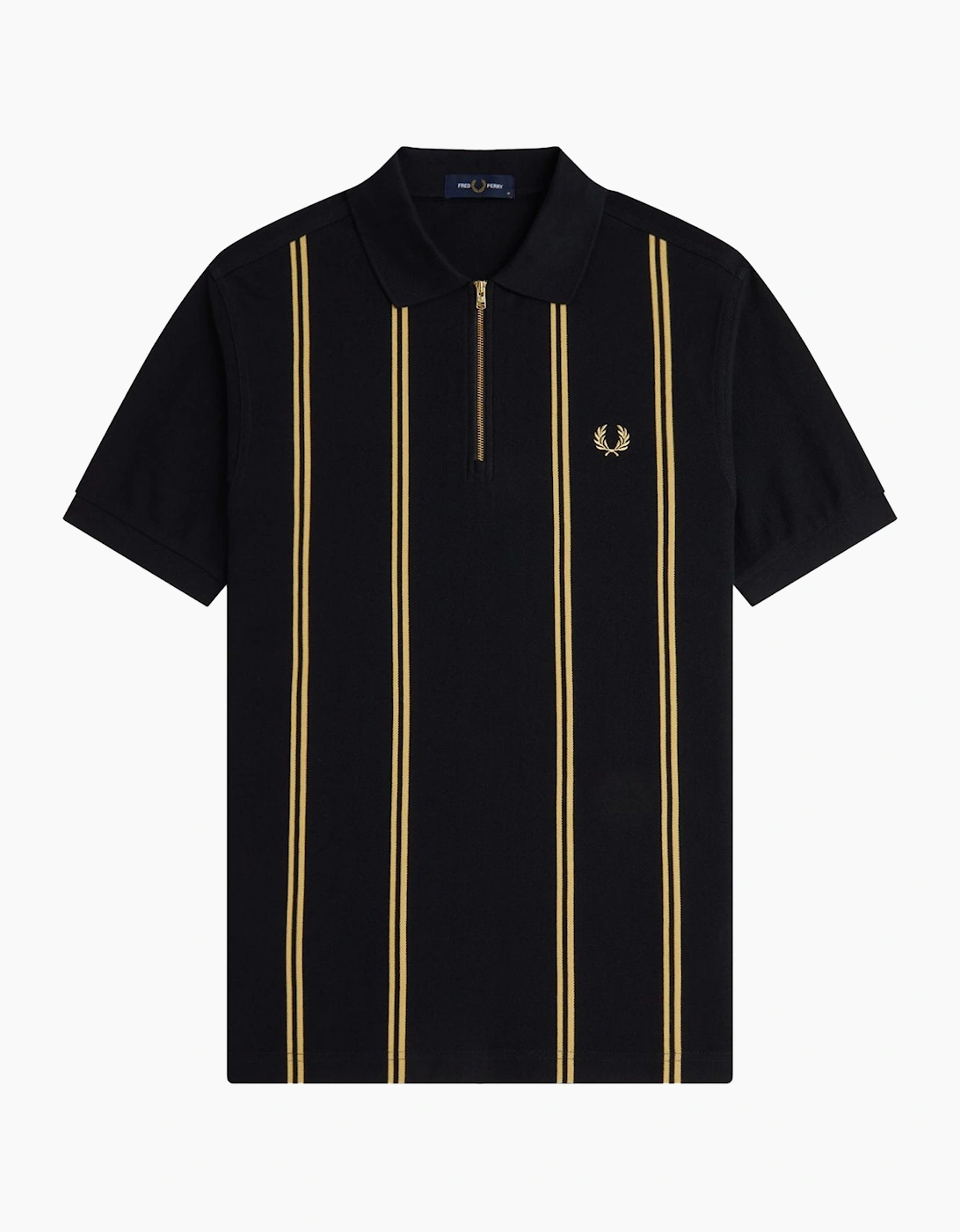 Fred Perry Men's Black Vertical Stripe Half Zip Polo Shirt /Champagne - : 42 Xl