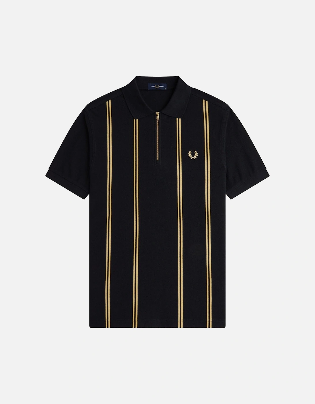 Vertical Stripe Half Zip Polo Shirt Black/Champagne, 5 of 4
