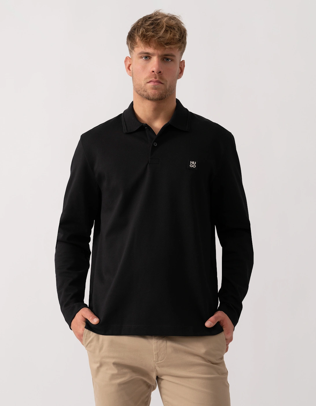 HUGO Dinote Mens Long Sleeve Polo Shirt - Black 001, 5 of 4