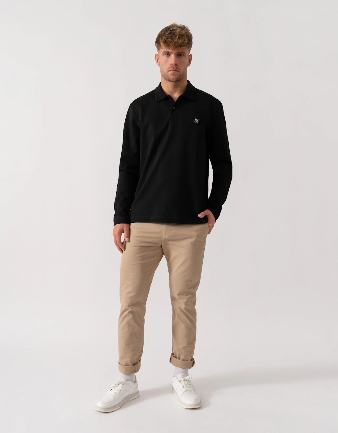 HUGO Dinote Mens Long Sleeve Polo Shirt - Black 001
