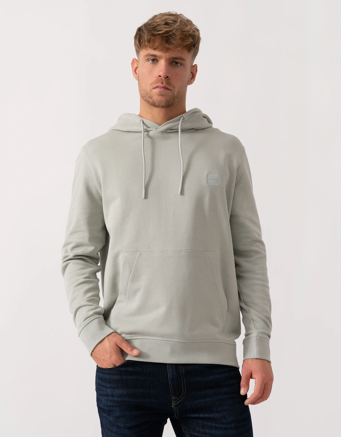 Hugo Boss Men's Silver Boss Orange Wetalk Pullover Hoodie With Logo Patch - 043  38 M