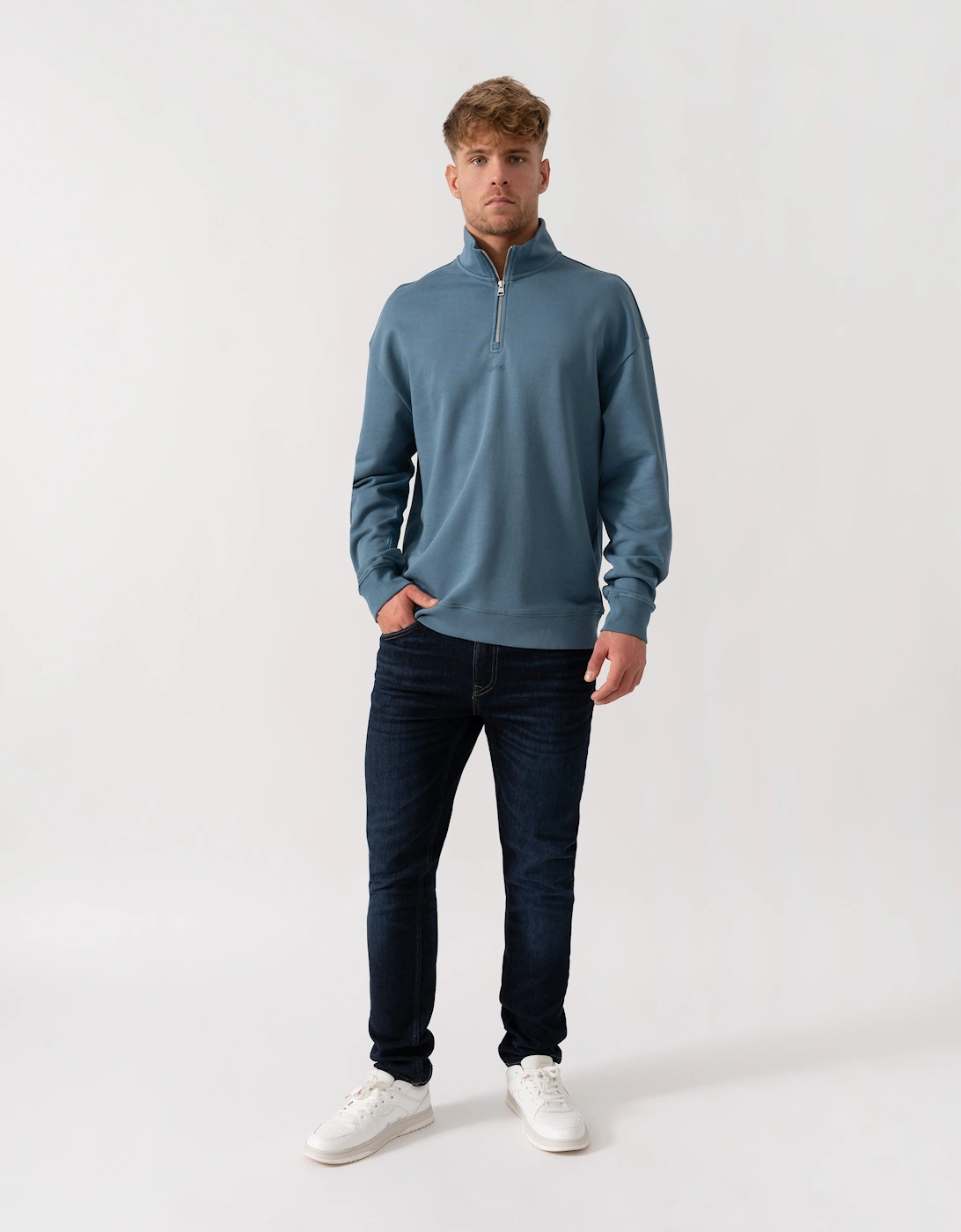 HUGO Durty244 Mens 1/4 Zip Sweatshirt - Open Blue 496