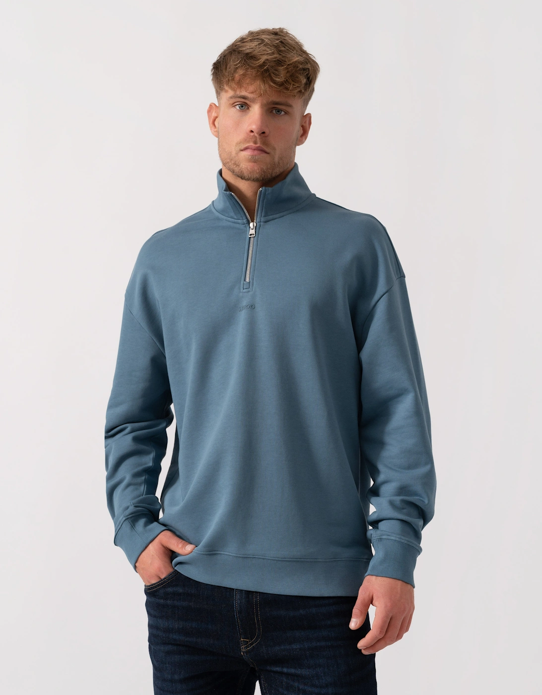 Hugo Boss Men's Open Blue Hugo Durty244 1/4 Zip Sweatshirt - 496 - Size: 42
