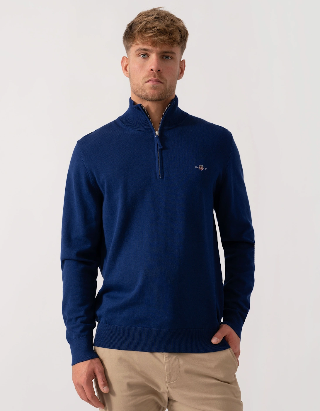 Men's Gant Mens Classic Cotton Half Zip Jumper - 432 Rich Navy - Size, 42