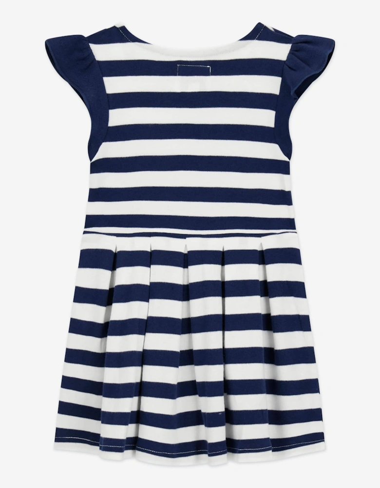 Girls Striped Jersey Dress in Navy