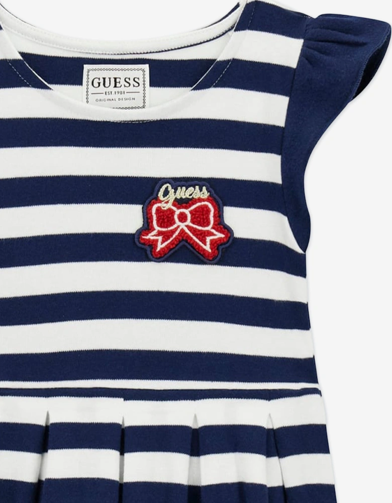 Girls Striped Jersey Dress in Navy