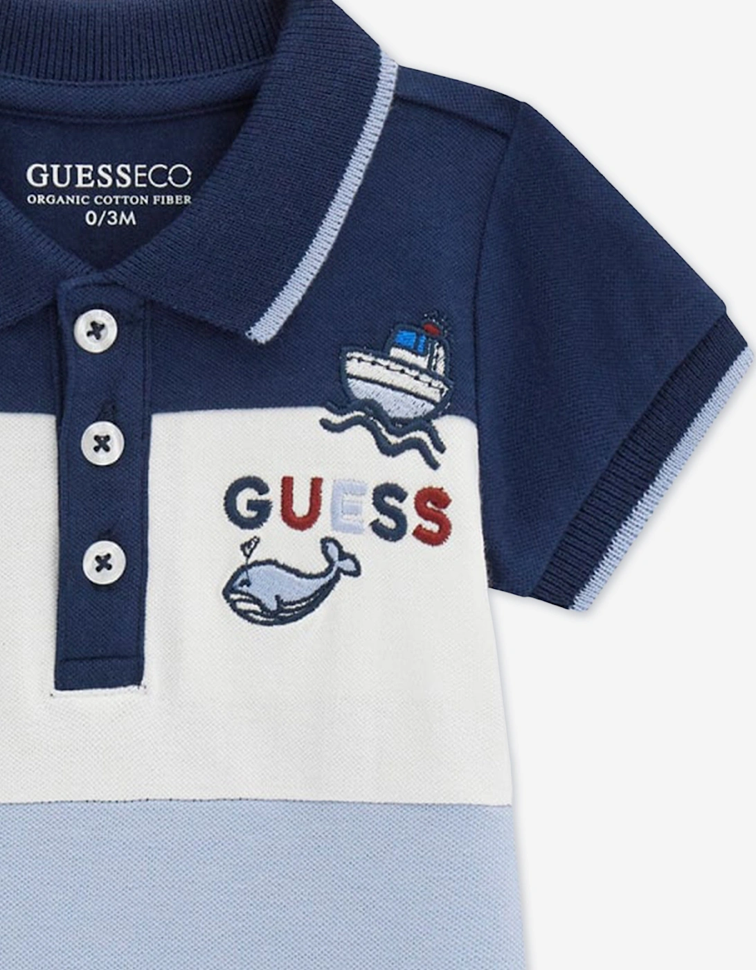 Baby Boys Striped Polo Romper in Navy