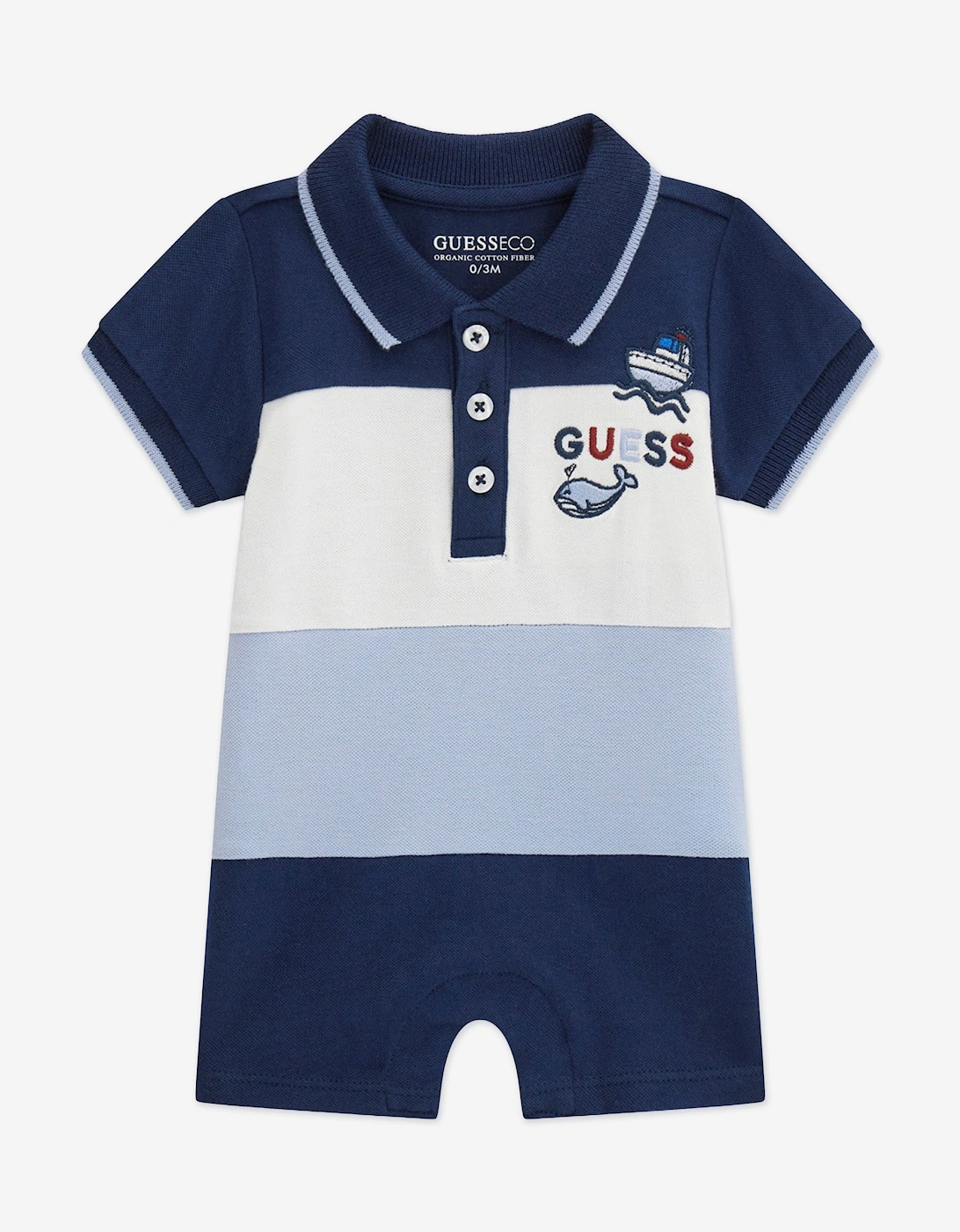 Baby Boys Striped Polo Romper in Navy, 5 of 4