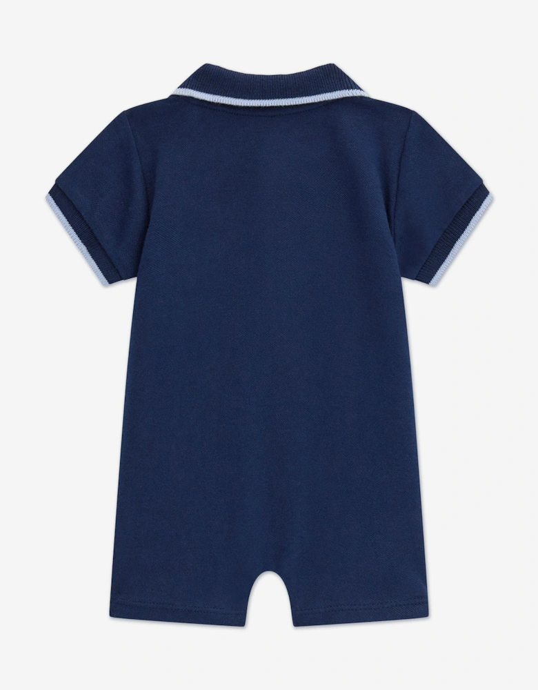 Baby Boys Striped Polo Romper in Navy