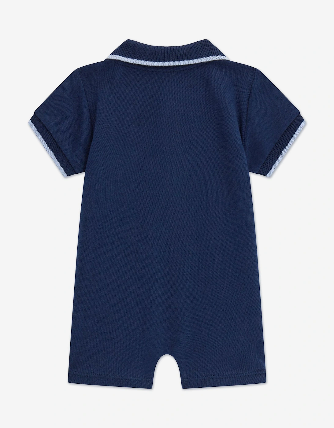Baby Boys Striped Polo Romper in Navy