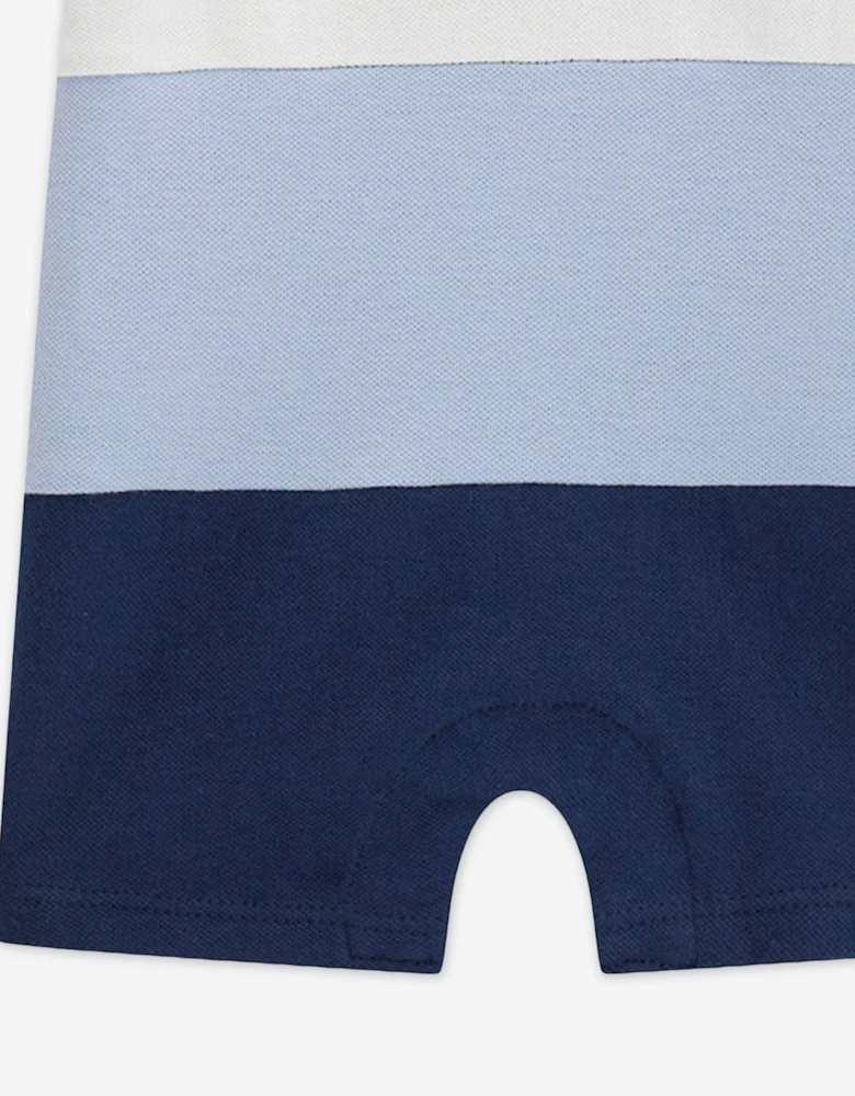 Baby Boys Striped Polo Romper in Navy