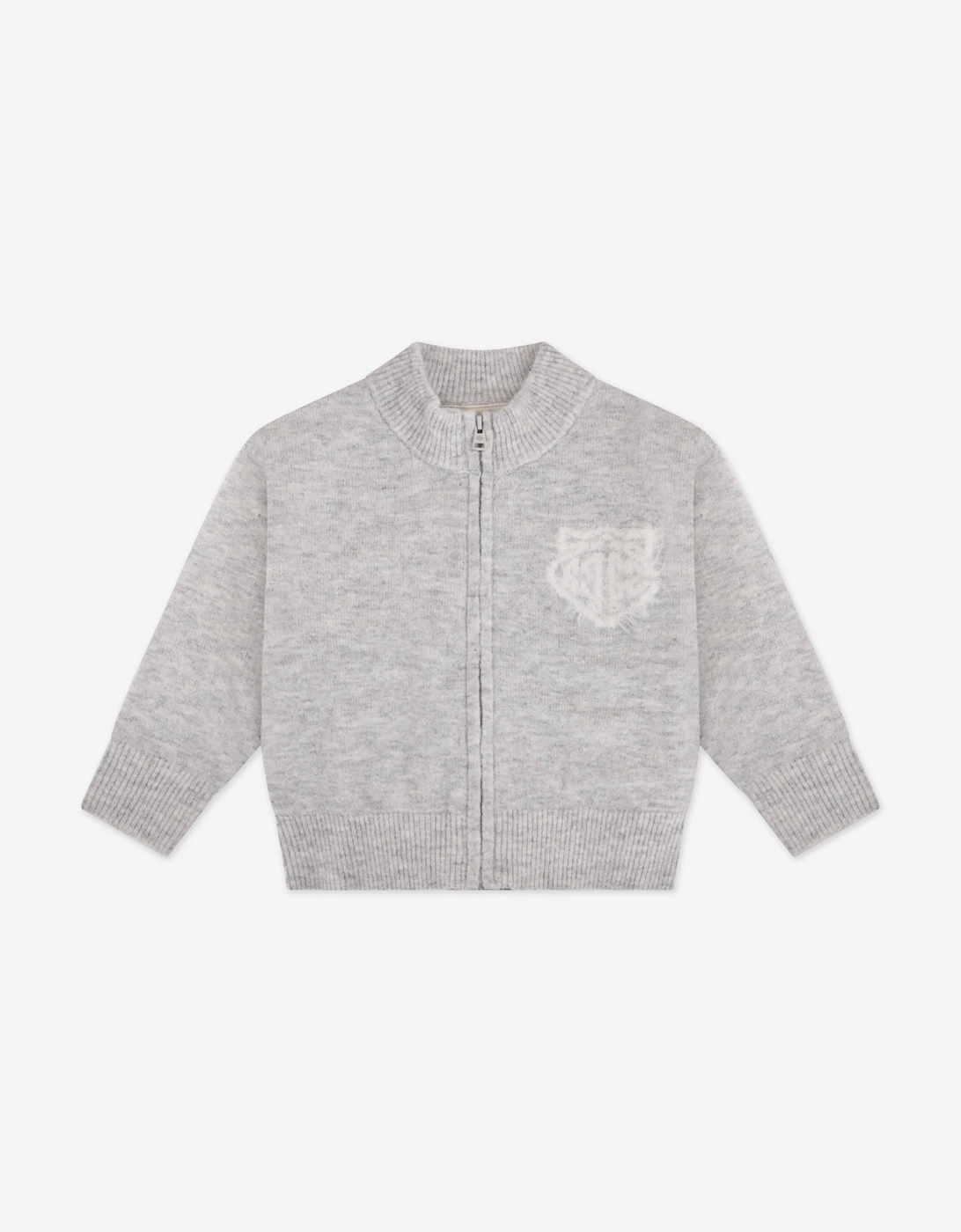 Kids Monogram Fluffy Knit Zip Up Top in Grey, 6 of 5
