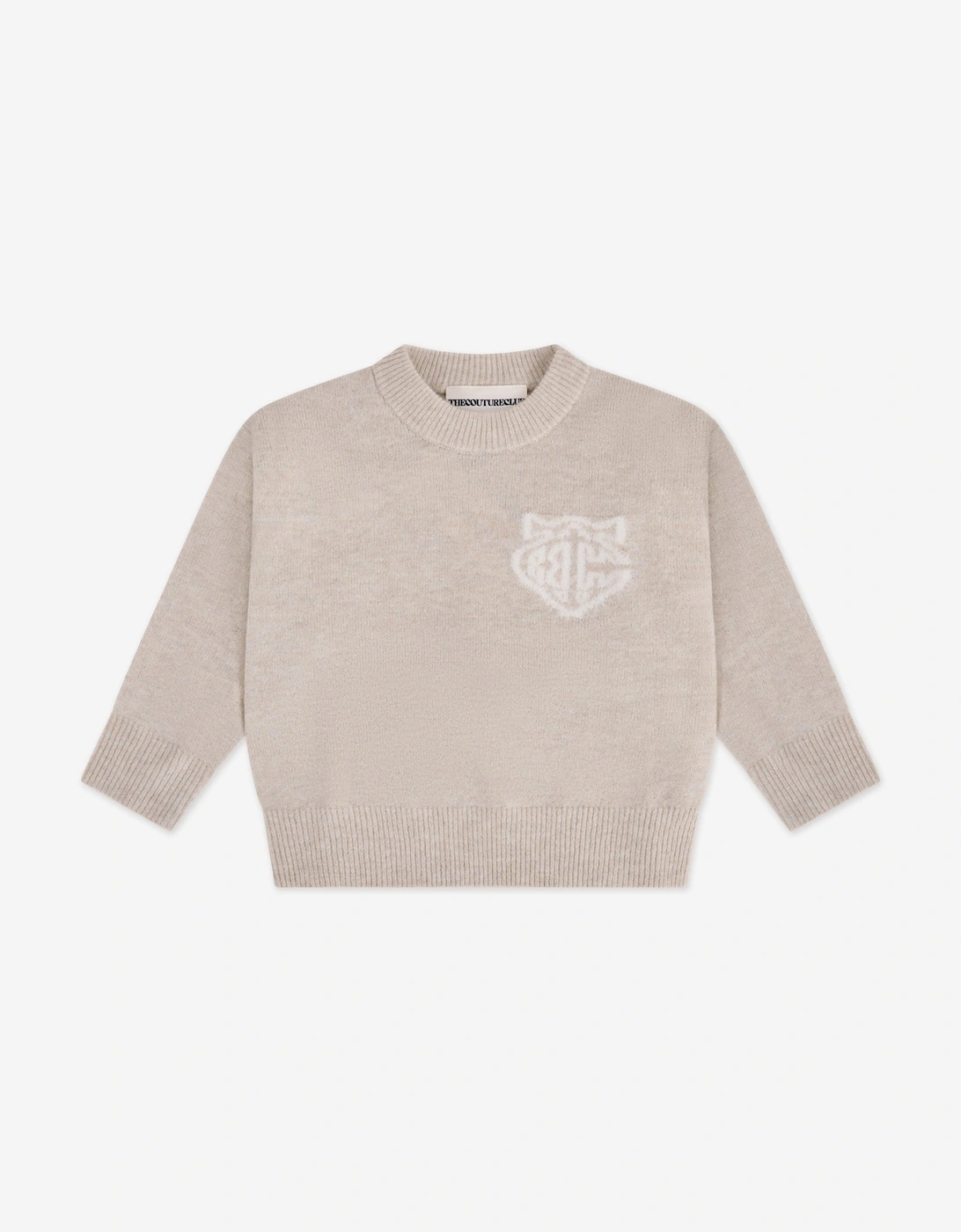 Kids Monogram Emblem Fluffy Knit Jumper in Beige, 5 of 4