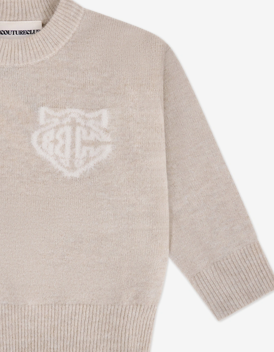 Kids Monogram Emblem Fluffy Knit Jumper in Beige