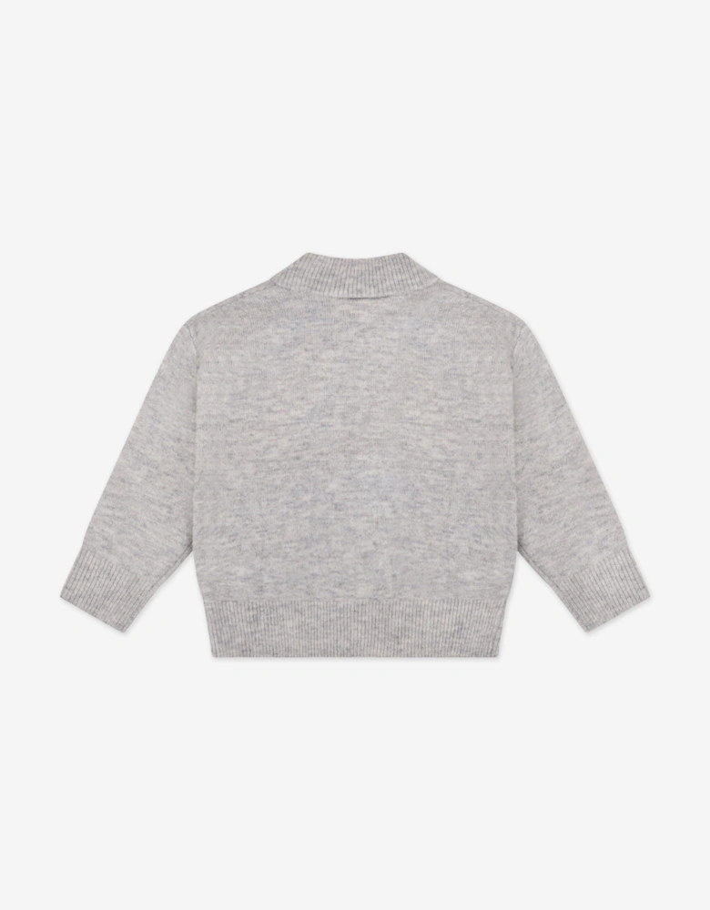 Kids Monogram Fluffy Knit Zip Up Top in Grey