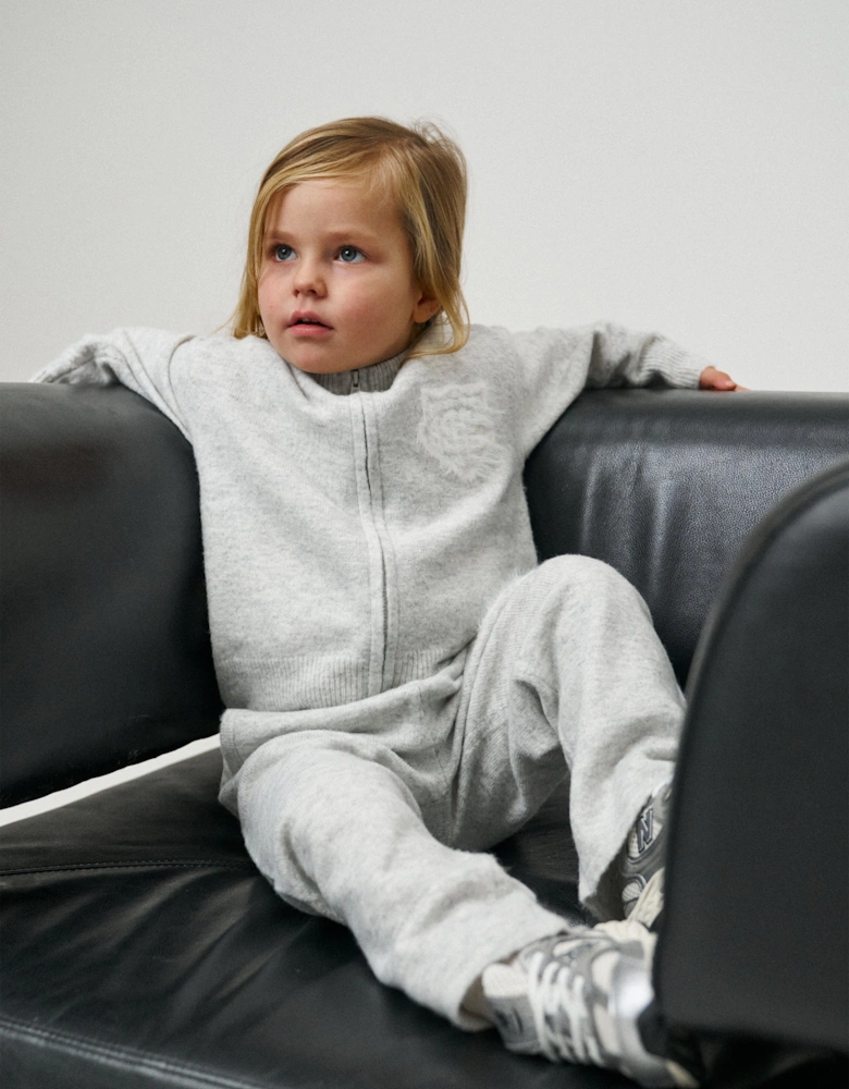 Kids Monogram Fluffy Knit Zip Up Top in Grey
